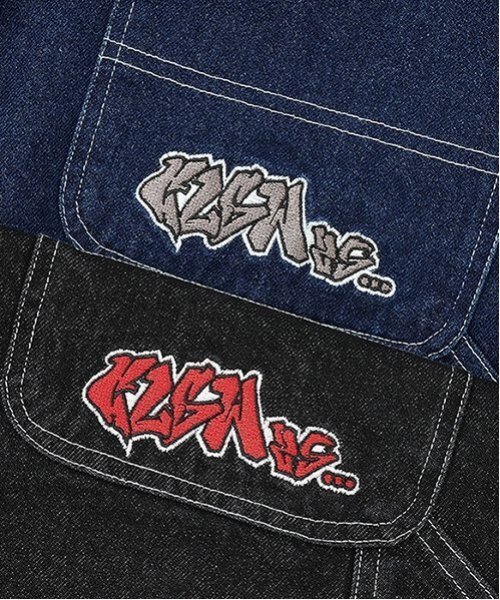 GLAZOS（グラソス）の「【大人向けサイズあり】ダブルニーペインターバギーショーツ_GLSW（デニムパンツ・キッズ・ダークブルー/ブラック・S/LL/M/L）」の14枚目の写真