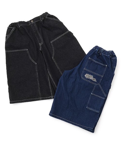 GLAZOS（グラソス）の「【大人向けサイズあり】ダブルニーペインターバギーショーツ_GLSW（デニムパンツ・キッズ・ダークブルー/ブラック・S/LL/M/L）」の10枚目の写真
