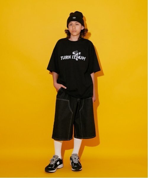 GLAZOS（グラソス）の「【大人向けサイズあり】ダブルニーペインターバギーショーツ_GLSW（デニムパンツ・キッズ・ダークブルー/ブラック・S/LL/M/L）」の7枚目の写真