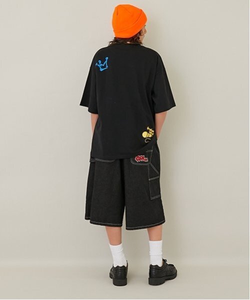 GLAZOS（グラソス）の「【大人向けサイズあり】ダブルニーペインターバギーショーツ_GLSW（デニムパンツ・キッズ・ダークブルー/ブラック・S/LL/M/L）」の5枚目の写真