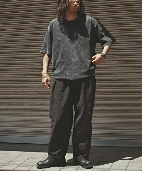 ALL RUNS（オールランズ）の「クルーネック ビッグシルエット 半袖カットソー（Tシャツ/カットソー・メンズ・オリーブ/ブラック/ホワイト/グレー・M/L/XL）」の16枚目の写真