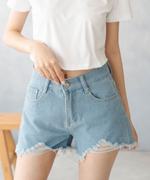 ダメージ加工クラッシュデニムショートパンツ