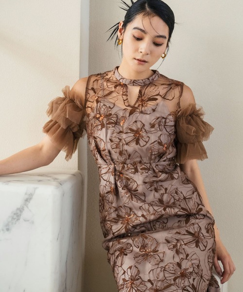 girl(ガール)の「キーネック スパンコール刺繍 チュール エンブロイダリードレス 結婚式 ワンピース パーティードレス オケージョンドレス お呼ばれ 二次会 成人式 同窓会 謝恩会(ドレス・レディース・ブルーグレー/ブラック/チャコールグレー/ライトグリーン/イエロー/ブラウン・S/M/L)」の9枚目の写真