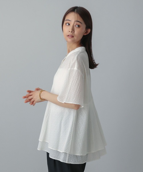 GLOBAL WORK（グローバルワーク）の「MATINEE LINE/ドットティアードシャツ/495656（シャツ/ブラウス・レディース・ブラック/オフホワイト/レッド・MEDIUM/LARGE）」の6枚目の写真