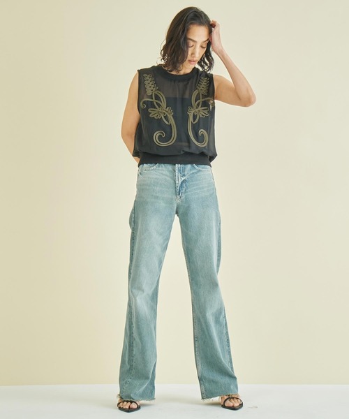Settimissimo(セッティミッシモ)の「モチーフコード刺繍 シアーノースリーブプルオーバー(Tシャツ/カットソー・レディース・グレー/ブラック/ベージュ・FREE)」の7枚目の写真