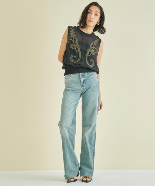 Settimissimo(セッティミッシモ)の「モチーフコード刺繍 シアーノースリーブプルオーバー(Tシャツ/カットソー・レディース・グレー/ブラック/ベージュ・FREE)」の8枚目の写真