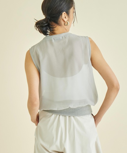 Settimissimo(セッティミッシモ)の「モチーフコード刺繍 シアーノースリーブプルオーバー(Tシャツ/カットソー・レディース・グレー/ブラック/ベージュ・FREE)」の13枚目の写真