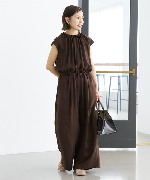 IENA キュプラ ギャザーネック　オールインワン　イエナ　38 黒　plage 追加2》キュプラギャザーネックオールインワン（つなぎ