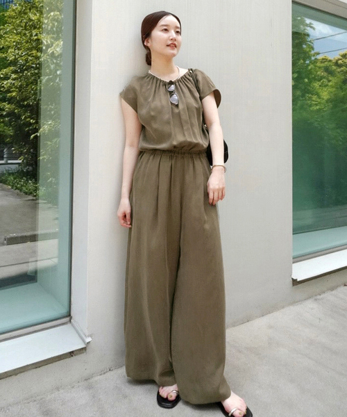 新品 IENA キュプラ ギャザーネックオールインワン ブラウン イエナ IENA 《WEB限定/追加3予約》キュプラギャザーネック