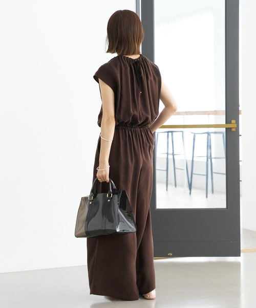 イエナ　キュプラ ギャザーネックオールインワン36 キュプラ ギャザーネックオールインワン（つなぎ/オールインワン