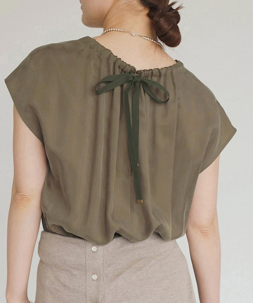 INEA キュプラギャザーネックオールインワン　カーキ 追加2》キュプラギャザーネックオールインワン（つなぎ