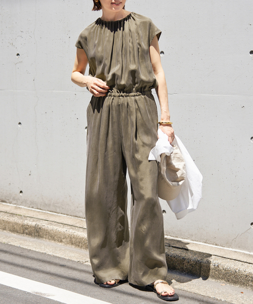 イエナ　キュプラ ギャザーネックオールインワン36 キュプラ ギャザーネックオールインワン（つなぎ/オールインワン