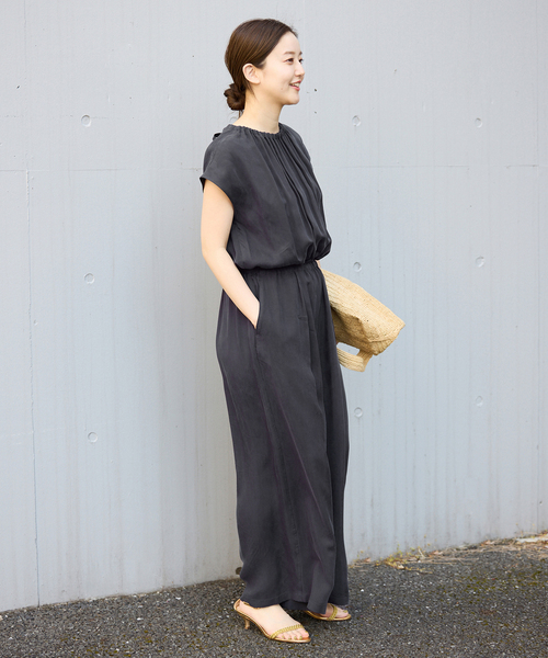 追加2》キュプラギャザーネックオールインワン(つなぎ/オールインワン 追加2》キュプラギャザーネックオールインワン(つなぎ/オールインワン