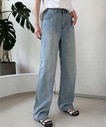 綿混シンプルハイウエストワイドデニムパンツ