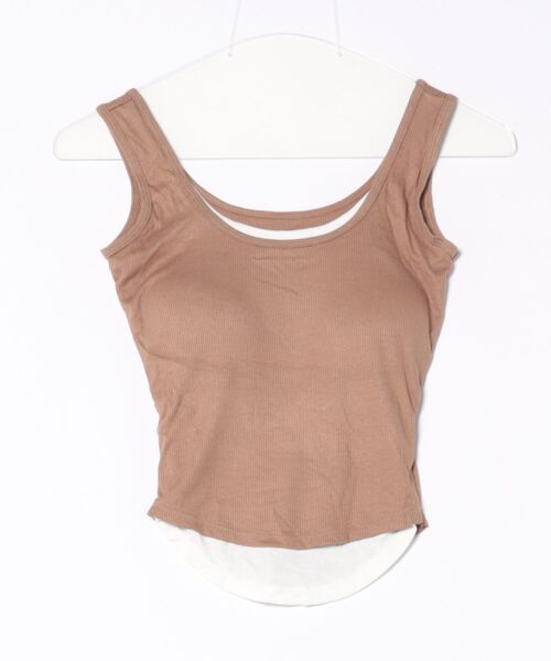 Revo.（レボ）の「【カップ付き】レイヤード風 ブラトップ タンクトップ（タンクトップ・レディース・ブラック/チャコール/ホワイト/ブラウン・FREE）」の4枚目の写真