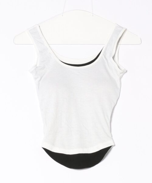 Revo.（レボ）の「【カップ付き】レイヤード風 ブラトップ タンクトップ（タンクトップ・レディース・ブラック/チャコール/ホワイト/ブラウン・FREE）」の2枚目の写真