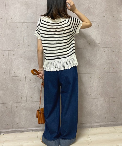 セール】半袖パンチングサマーニットトップス（ニット/セーター