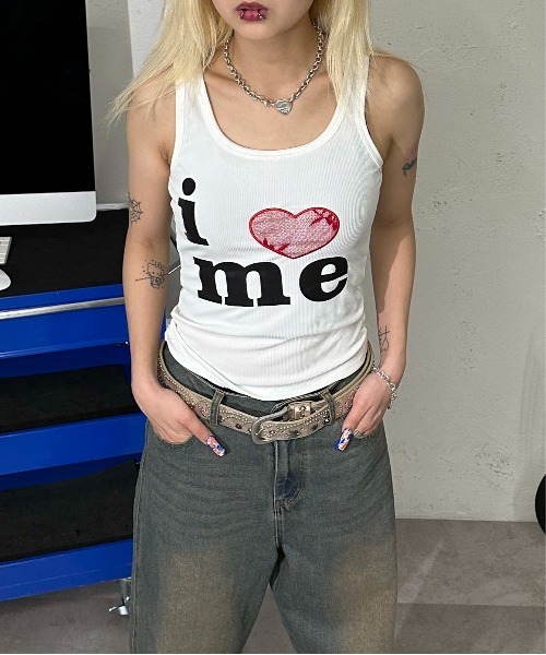 sedacle girl（セダクルガール）の「アイラブ レースタンクトップ（タンクトップ・レディース・ブラック/オフホワイト・FREE）」の4枚目の写真