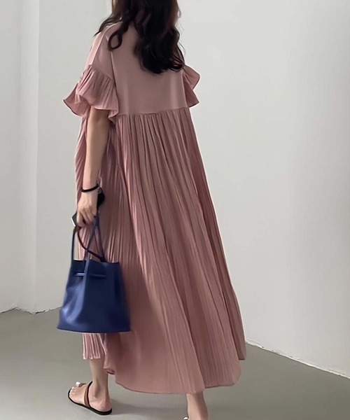 Aelina(エリナ)の「異素材切り替えワンピース(ワンピース・レディース・ブラック/ピンク・F)」の2枚目の写真