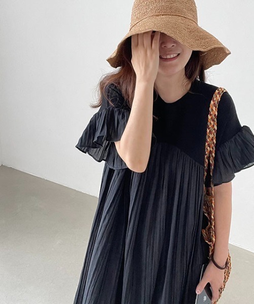 Aelina(エリナ)の「異素材切り替えワンピース(ワンピース・レディース・ブラック/ピンク・F)」の9枚目の写真