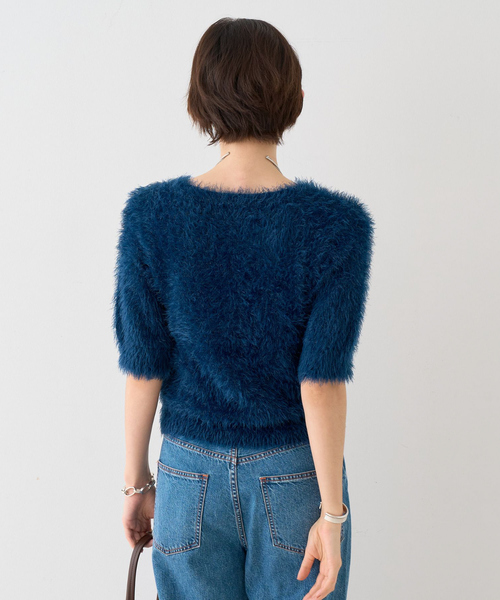 EMMA　ROUGE VIF（エマルージュヴィフ）の「【一部店舗限定】ハーフスリーブシャギーニットカーディガン（カーディガン/ボレロ・レディース・ネイビー/アイボリー・フリー）」の8枚目の写真