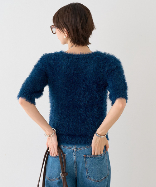 EMMA　ROUGE VIF（エマルージュヴィフ）の「【一部店舗限定】ハーフスリーブシャギーニットカーディガン（カーディガン/ボレロ・レディース・ネイビー/アイボリー・フリー）」の9枚目の写真