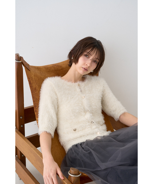 EMMA　ROUGE VIF（エマルージュヴィフ）の「【一部店舗限定】ハーフスリーブシャギーニットカーディガン（カーディガン/ボレロ・レディース・ネイビー/アイボリー・フリー）」の10枚目の写真