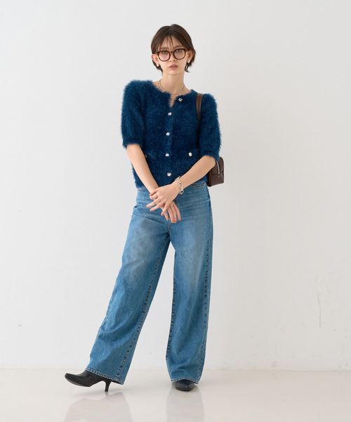 EMMA　ROUGE VIF（エマルージュヴィフ）の「【一部店舗限定】ハーフスリーブシャギーニットカーディガン（カーディガン/ボレロ・レディース・ネイビー/アイボリー・フリー）」の17枚目の写真