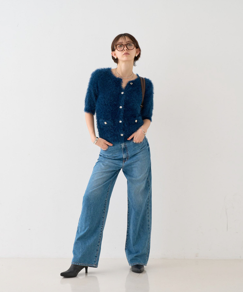 EMMA　ROUGE VIF（エマルージュヴィフ）の「【一部店舗限定】ハーフスリーブシャギーニットカーディガン（カーディガン/ボレロ・レディース・ネイビー/アイボリー・フリー）」の20枚目の写真