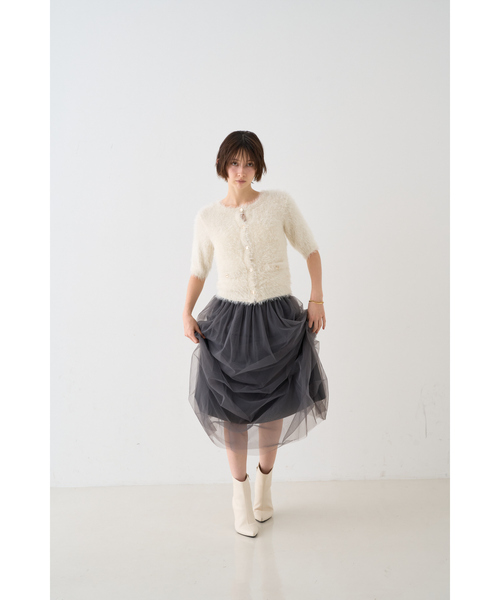 EMMA　ROUGE VIF（エマルージュヴィフ）の「【一部店舗限定】ハーフスリーブシャギーニットカーディガン（カーディガン/ボレロ・レディース・ネイビー/アイボリー・フリー）」の21枚目の写真