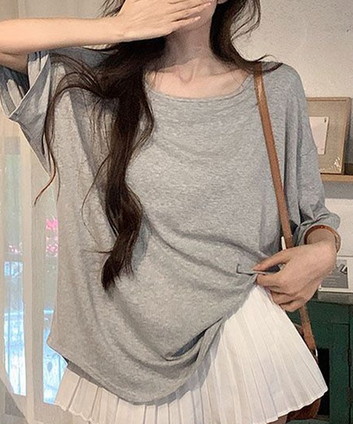 Songe(ソンジュ)の「バックオープンオーバーサイズ半袖Tシャツ(Tシャツ/カットソー・レディース・ホワイト/グレー/ブラック・M/L)」の15枚目の写真