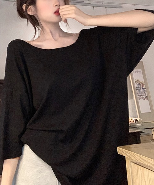 Songe(ソンジュ)の「バックオープンオーバーサイズ半袖Tシャツ(Tシャツ/カットソー・レディース・ホワイト/グレー/ブラック・M/L)」の7枚目の写真