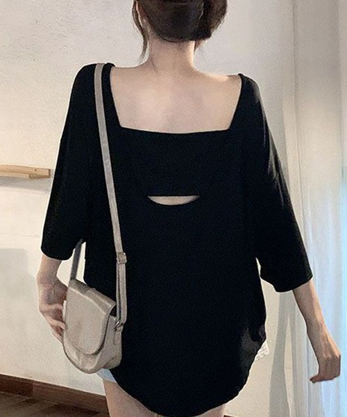 Songe(ソンジュ)の「バックオープンオーバーサイズ半袖Tシャツ(Tシャツ/カットソー・レディース・ホワイト/グレー/ブラック・M/L)」の9枚目の写真