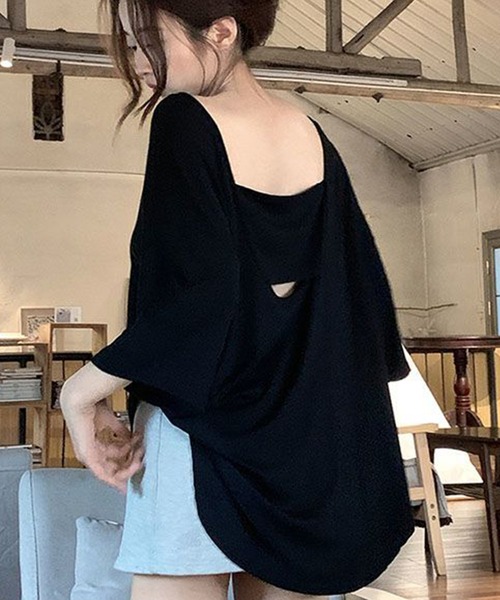 Songe(ソンジュ)の「バックオープンオーバーサイズ半袖Tシャツ(Tシャツ/カットソー・レディース・ホワイト/グレー/ブラック・M/L)」の11枚目の写真
