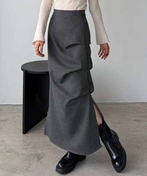 薄手ツイードサイドタックマーメイドスカート（スカート）｜callautia