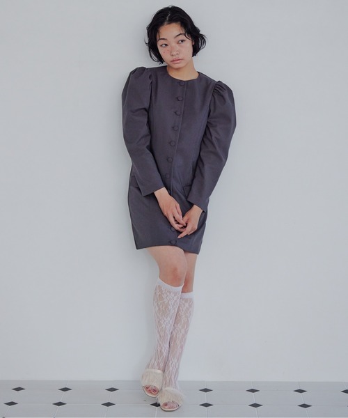 etre loin(エトルワン)の「Volume sleeve mini dress(ワンピース・レディース・グレー/ブラック/ピンクベージュ・M)」の6枚目の写真