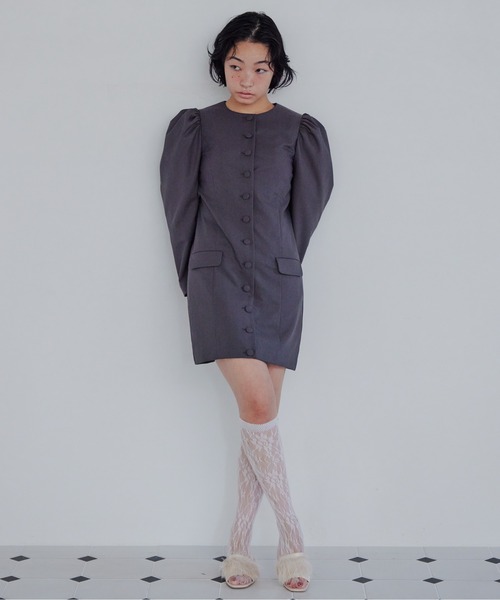etre loin(エトルワン)の「Volume sleeve mini dress(ワンピース・レディース・グレー/ブラック/ピンクベージュ・M)」の7枚目の写真