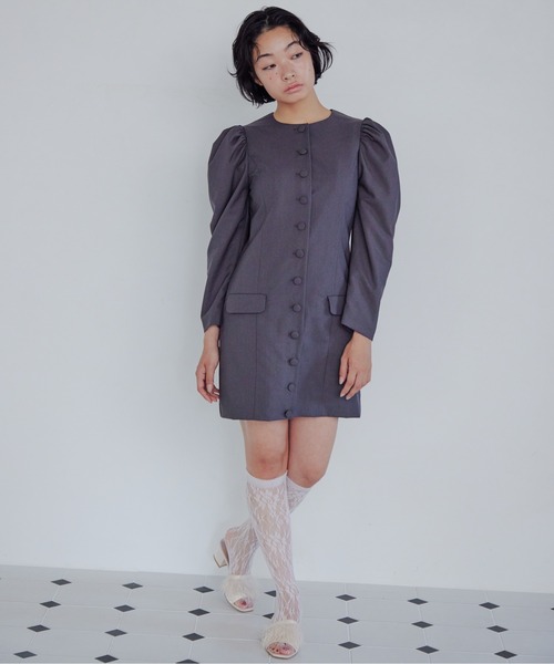 etre loin(エトルワン)の「Volume sleeve mini dress(ワンピース・レディース・グレー/ブラック/ピンクベージュ・M)」の8枚目の写真