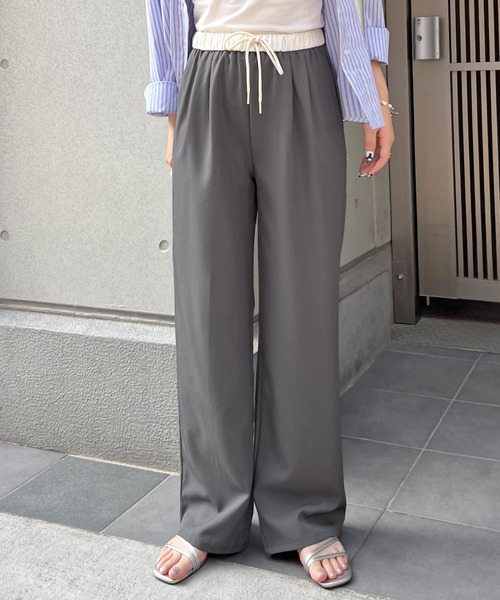 ABYS(アビス)の「ウエスト配色リラックススラックス(スラックス・レディース・グレー/ブラック・MEDIUM)」の1枚目の写真