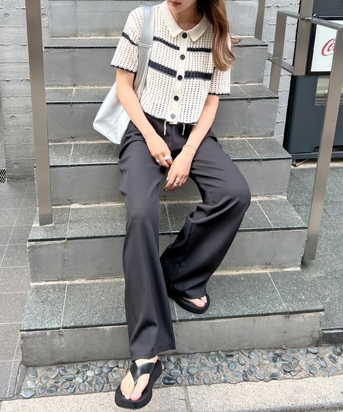 ABYS(アビス)の「ウエスト配色リラックススラックス(スラックス・レディース・グレー/ブラック・MEDIUM)」の8枚目の写真