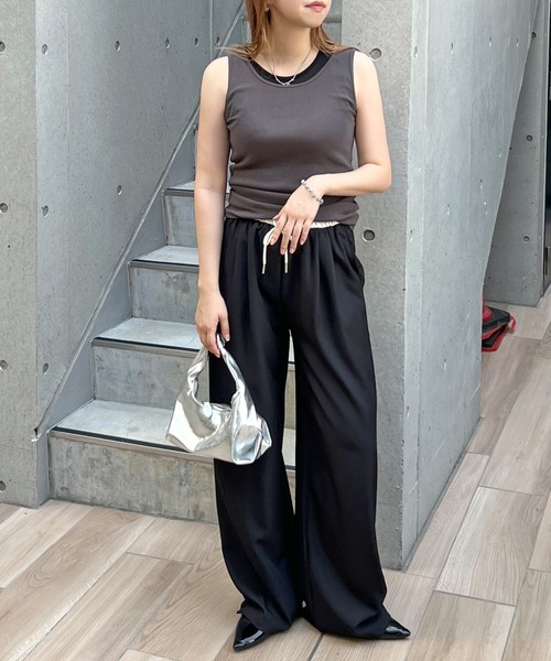 ABYS(アビス)の「ウエスト配色リラックススラックス(スラックス・レディース・グレー/ブラック・MEDIUM)」の5枚目の写真