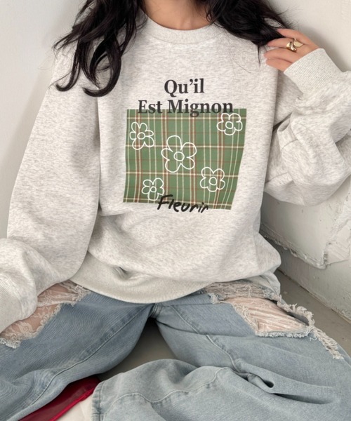 SOLLON.(ソルロン)の「チェックロゴプルオーバー(スウェット・レディース・グレー/アッシュグレー/ネイビー/ライトブルー/オートミール・FREE)」の1枚目の写真