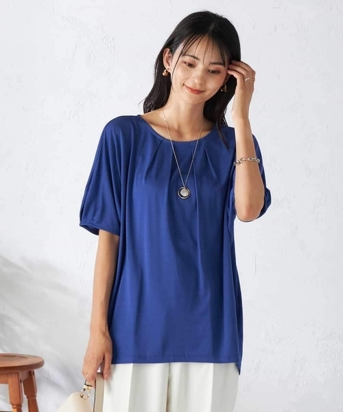 a.v.v（アーヴェヴェ）の「【接触冷感/UVカット/吸水速乾】タックチュニックカットソー（Tシャツ/カットソー・レディース・ブルー/オレンジ/ネイビー・38/36/40）」の12枚目の写真