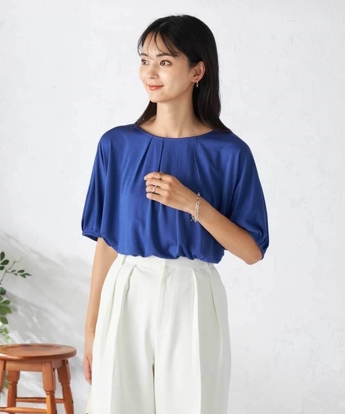 a.v.v（アーヴェヴェ）の「【接触冷感/UVカット/吸水速乾】タックチュニックカットソー（Tシャツ/カットソー・レディース・ブルー/オレンジ/ネイビー・38/36/40）」の14枚目の写真