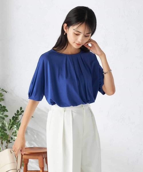 a.v.v（アーヴェヴェ）の「【接触冷感/UVカット/吸水速乾】タックチュニックカットソー（Tシャツ/カットソー・レディース・ブルー/オレンジ/ネイビー・38/36/40）」の16枚目の写真