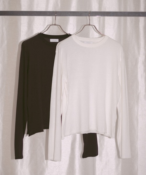 INTER FACTORY(インターファクトリー)の「2/9号室(かおこ&ひろと) - Crew Neck Cotton Knit Long Sleeve T-shirt / クルーネックコットンニットロンT made in IF Div.(ニット/セーター・メンズ・ダークブラウン/ホワイト・MEDIUM/LARGE)」の14枚目の写真