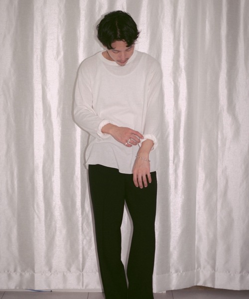 INTER FACTORY(インターファクトリー)の「2/9号室(かおこ&ひろと) - Crew Neck Cotton Knit Long Sleeve T-shirt / クルーネックコットンニットロンT made in IF Div.(ニット/セーター・メンズ・ダークブラウン/ホワイト・MEDIUM/LARGE)」の9枚目の写真