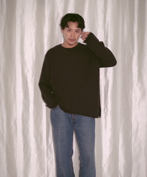 INTER FACTORY(インターファクトリー)の「2/9号室(かおこ&ひろと) - Crew Neck Cotton Knit Long Sleeve T-shirt / クルーネックコットンニットロンT made in IF Div.(ニット/セーター・メンズ・ダークブラウン/ホワイト・MEDIUM/LARGE)」の16枚目の写真
