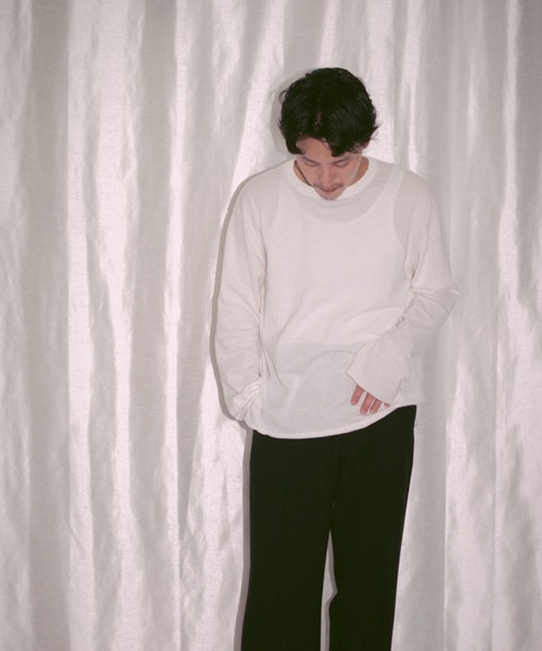 INTER FACTORY(インターファクトリー)の「2/9号室(かおこ&ひろと) - Crew Neck Cotton Knit Long Sleeve T-shirt / クルーネックコットンニットロンT made in IF Div.(ニット/セーター・メンズ・ダークブラウン/ホワイト・MEDIUM/LARGE)」の18枚目の写真