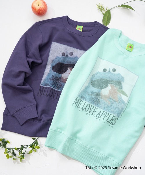 FRUIT OF THE LOOM(フルーツオブザルーム)の「SESAME STREET×FTL ロングスリーブ甘編 / セサミ / プルオーバー(スウェット・メンズ・ミント/パープル・S/L/M)」の4枚目の写真